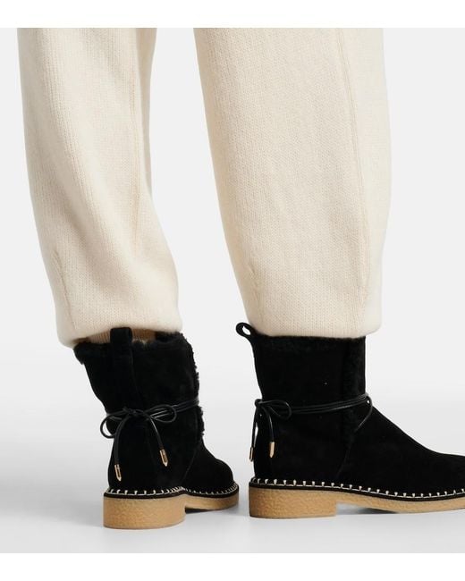 Aquazzura Black Megeve Shearling-Trimmed Suede Ankle Boots