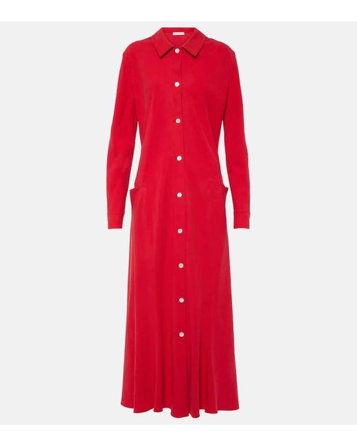 The Row Red Myra Silk Shirt Dress