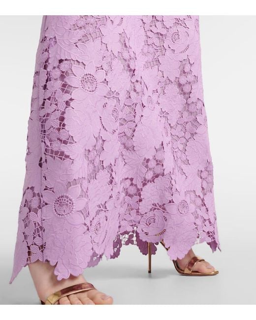 Oscar de la Renta Purple Floral Off-shoulder Lace Gown