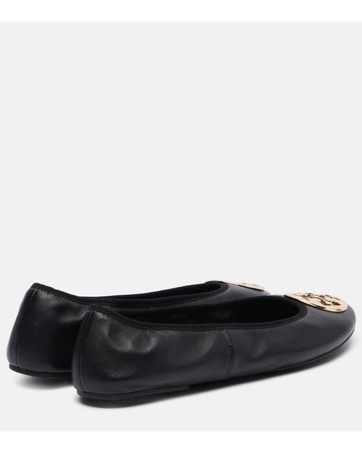 Tory Burch Black Reva Travel Leather Ballet Flats