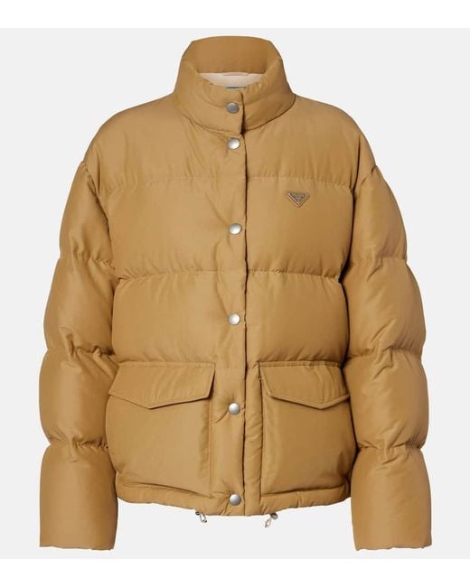 Chaqueta Acolchada En Mezcla De Algodon Con Logo Prada de color Brown