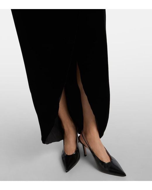 Costarellos Black Embellished Off-Shoulder Velvet Gown