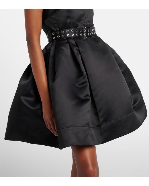 Ganni Black Belted Satin Minidress