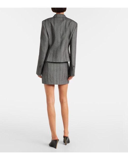 Ferragamo Gray Herringbone Wool-Blend Blazer