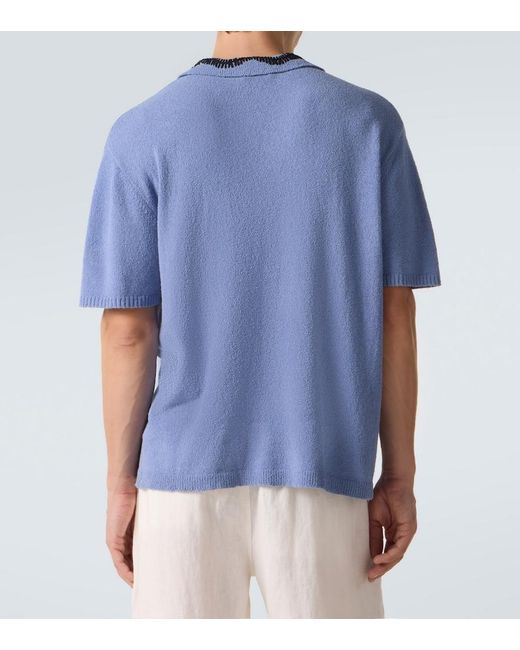 Commas Blue Embroidered Cotton-Blend Polo Shirt for men