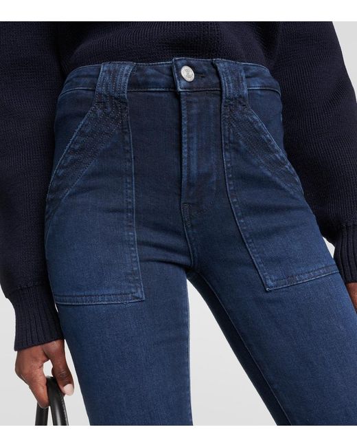 FRAME Blue Le High Flare Trapunto High-Rise Flared Jeans