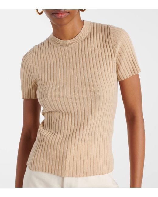 Loro Piana Natural Ribbed-knit Cashmere Top