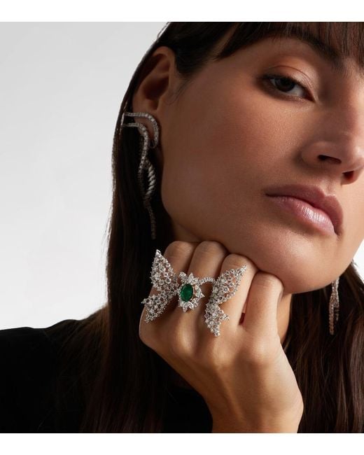 YEPREM White Reign Supreme 18Kt Ring With Diamonds And Emerald