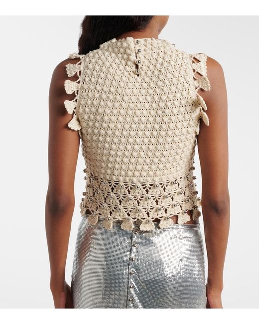 Rabanne Natural Embellished Crochet Cotton Top