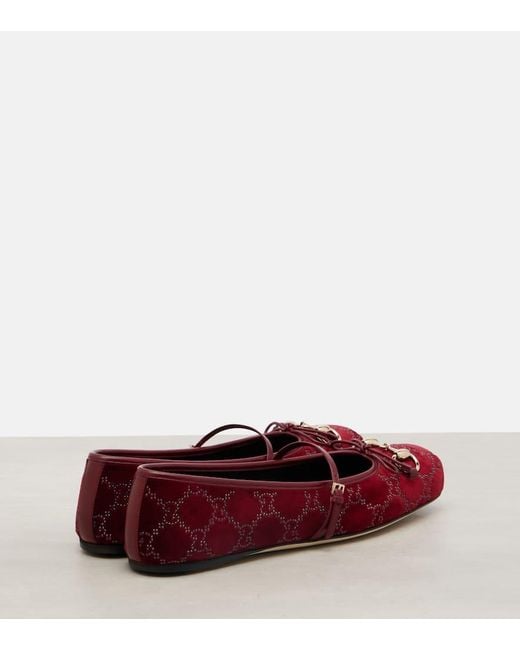 Bailarinas De Terciopelo Con Horsebit Gucci de color Red