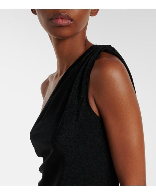 Balmain Black Ruched One-Shoulder Minidress