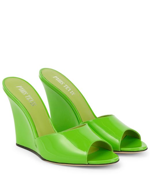 Paris Texas Wanda Patent Leather Wedge Sandals in Green | Lyst