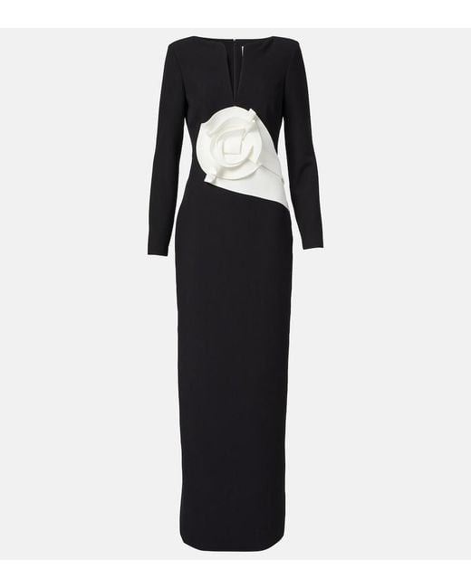 Roland Mouret Black Floral-Applique Crepe Gown