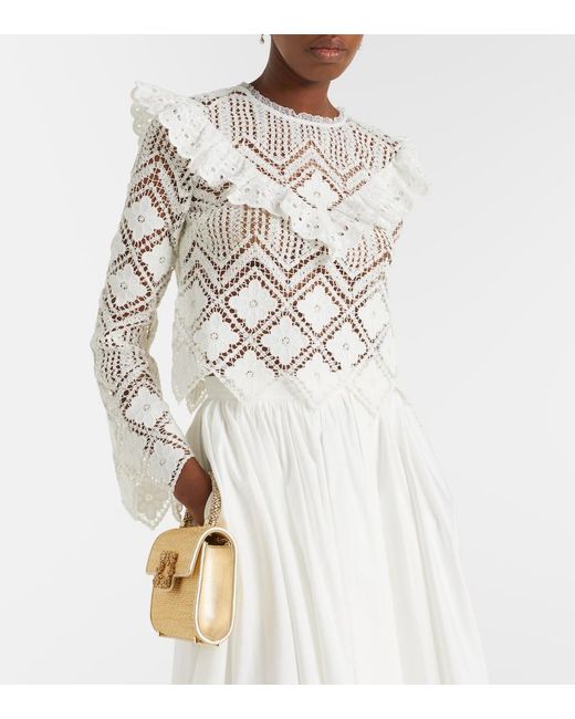 Self-Portrait White Crochet Ruffled Top