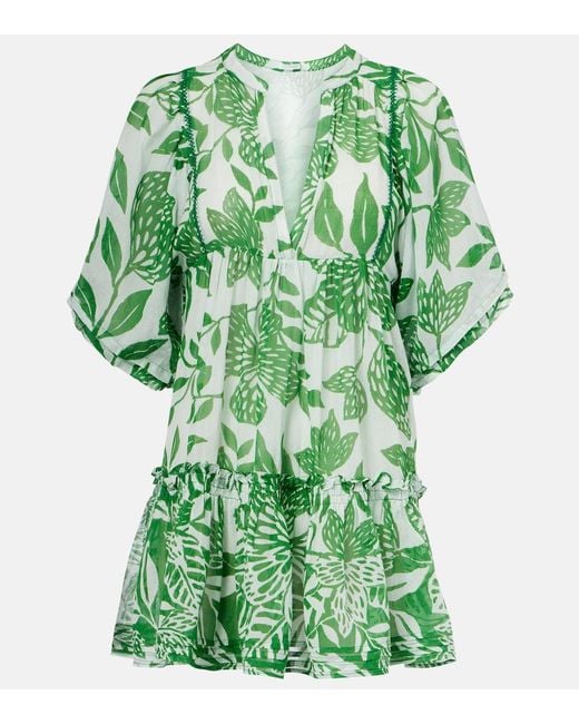 Poupette Green Aria Floral Cotton Minidress