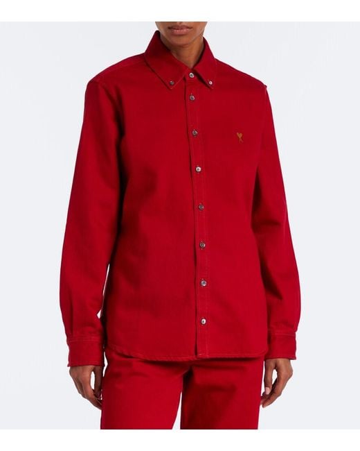 AMI Red Ami De Cour Cotton Twill Shirt