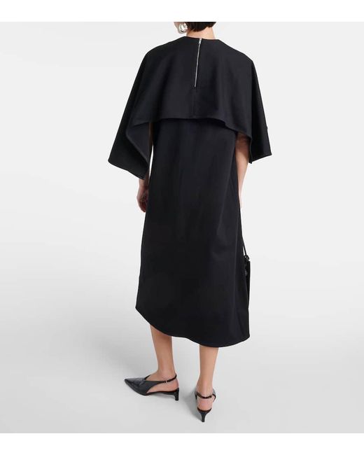 Vestido midi de algodon con capa Jil Sander de color Black