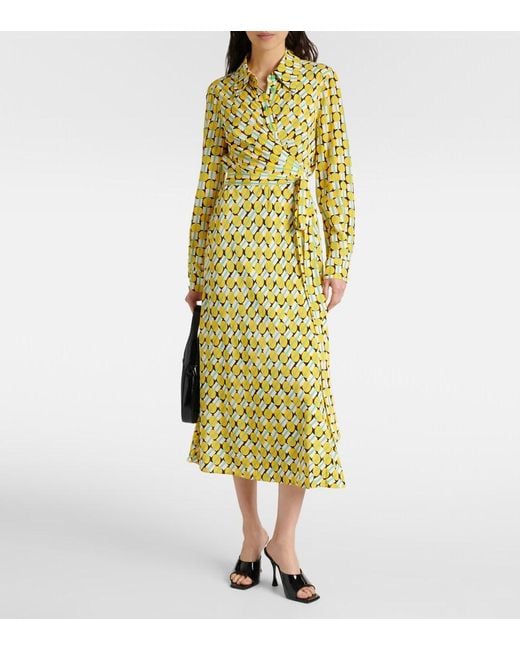 Diane von Furstenberg Yellow Tori Printed Jersey Midi Dress