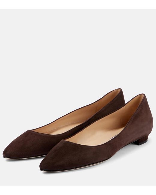 Manolo Blahnik Brown Lanza Bb Suede Ballet Flats