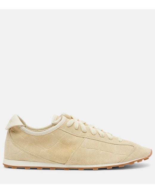 Jacquemus Natural Tennis Croc-Effect Suede Sneakers