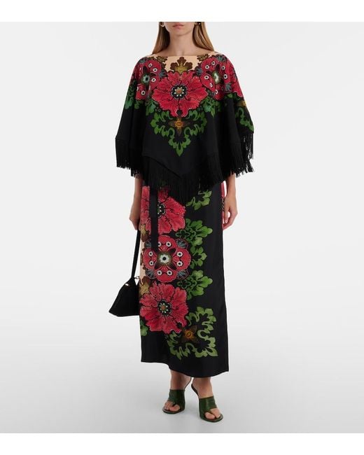 LaDoubleJ Black Sarong Floral Silk Twill Wrap Skirt