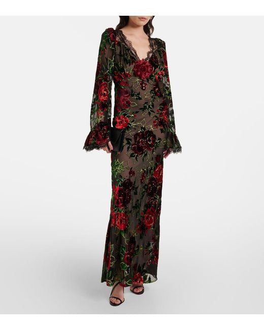 Rodarte Multicolor Robe Aus Devore Mit Spitze