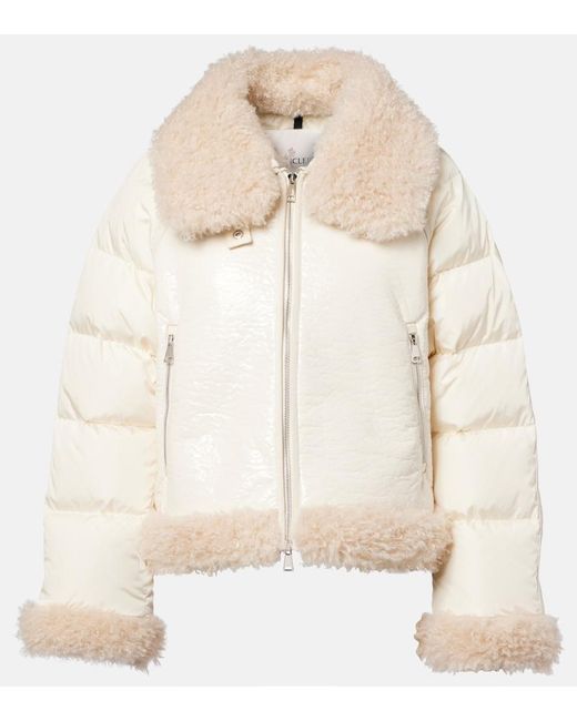 Moncler Natural Rubrouk Teddy-Trimmed Down Jacket