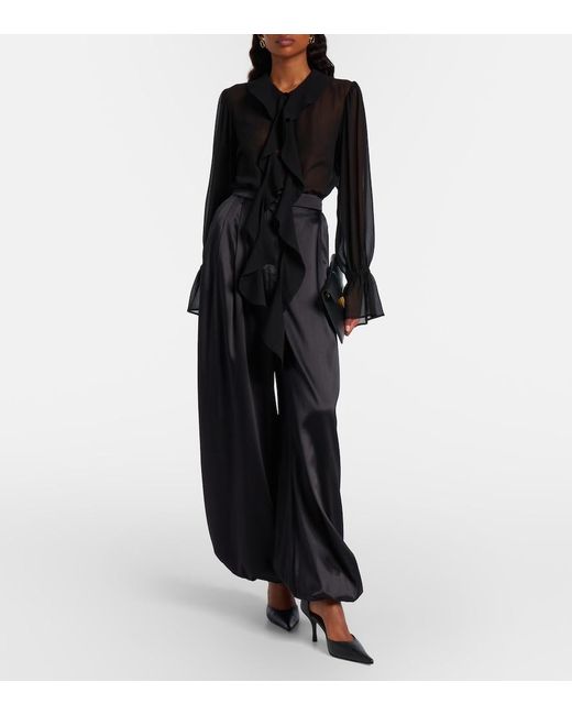 Nina Ricci Black Silk-Blend Satin Wide-Leg Pants