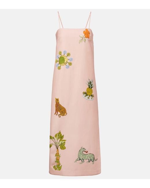 ALÉMAIS Pink Hazel Printed Linen-Blend Maxi Dress