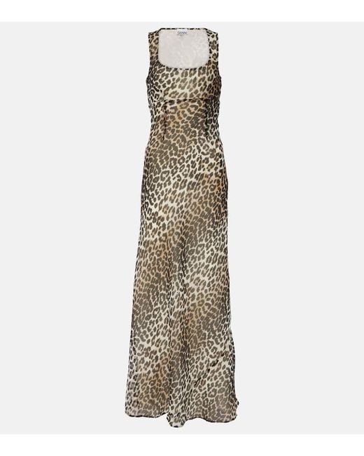 Ganni Metallic Leopard-Print Chiffon Maxi Dress
