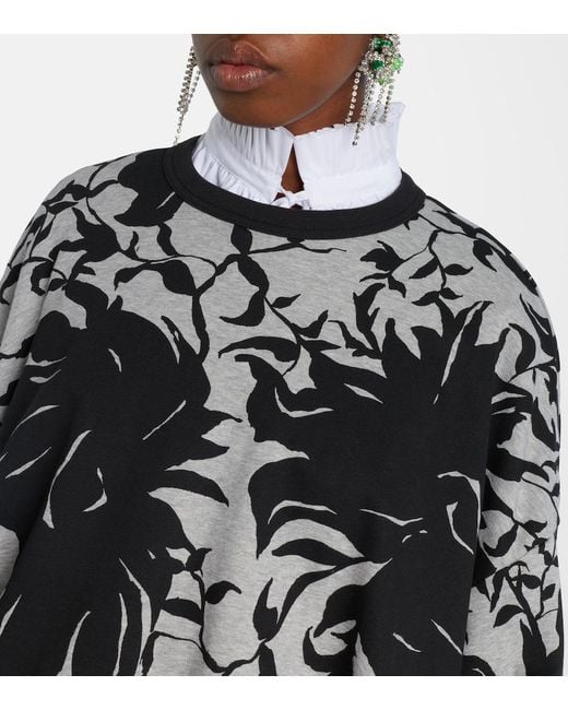 Dries Van Noten Black Draped Floral Cotton Jersey Sweatshirt
