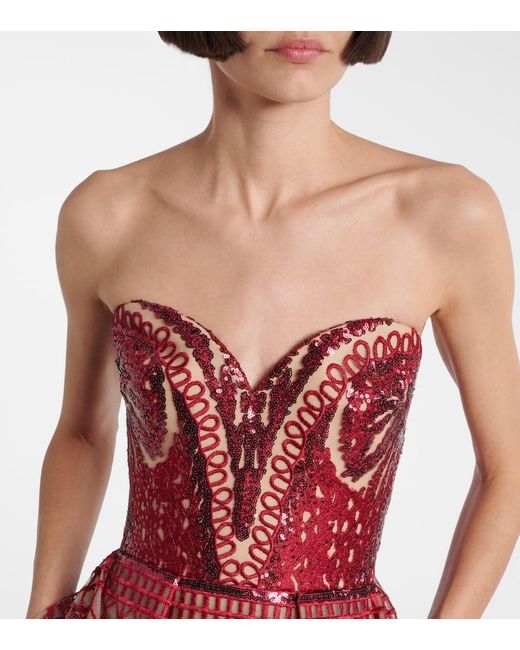 Elie Saab Red Sequined Corset Gown