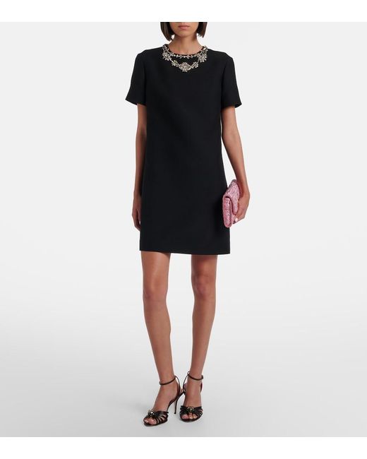 Valentino Black Crepe Couture Embellished Wool And Silk Minidress