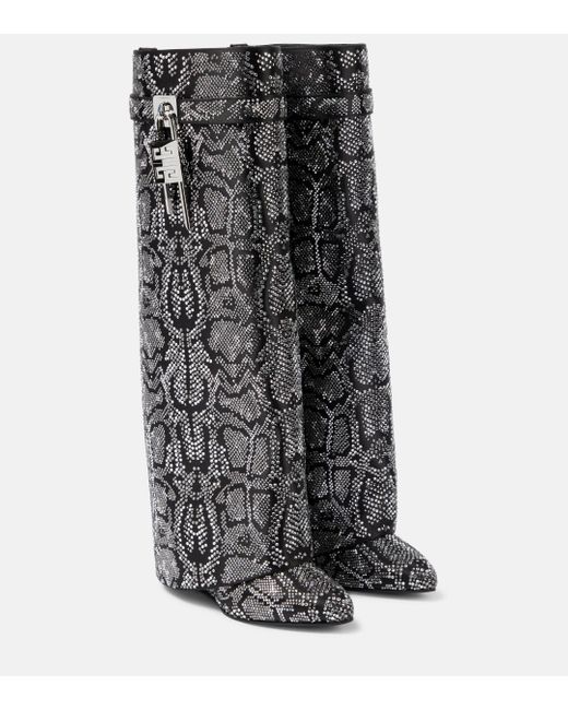 Givenchy Gray Shark Lock Snake-effect Knee-high Boots