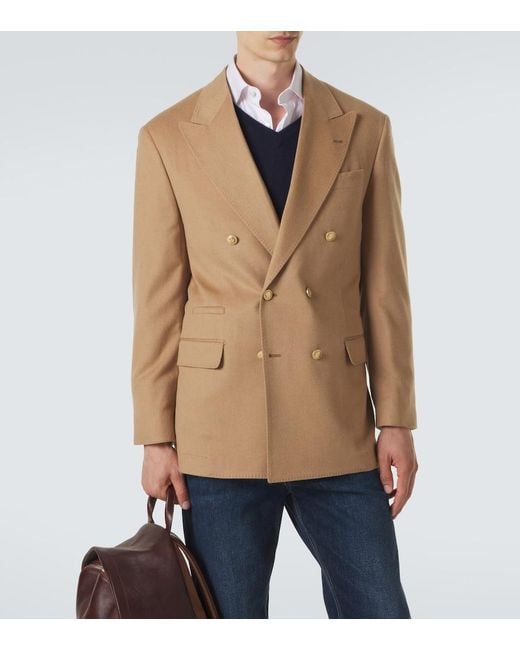 Brunello Cucinelli Natural Double-Breasted Camel Hair Blazer for men