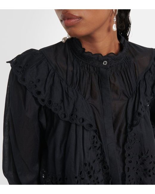 Isabel Marant Black Kelmon Embroidered Cotton Blouse