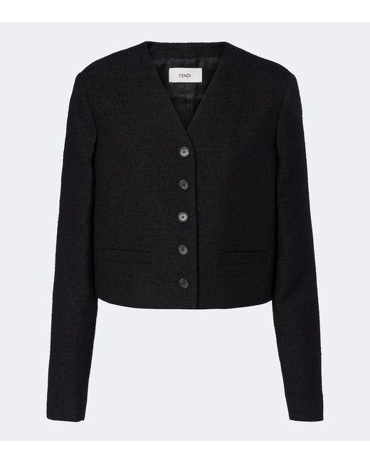 Fendi Black Wool-Blend Boucle Jacket