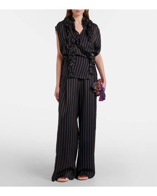 Top A Rayas Con Volantes Dries Van Noten de color Black