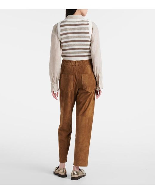 Brunello Cucinelli Brown Suede Straight Pants