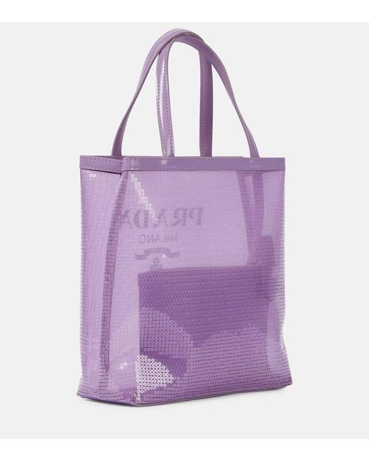 Prada Purple Logo Sequined Tote