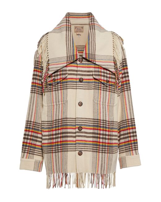 fringed wool blend twill shirt jacket
