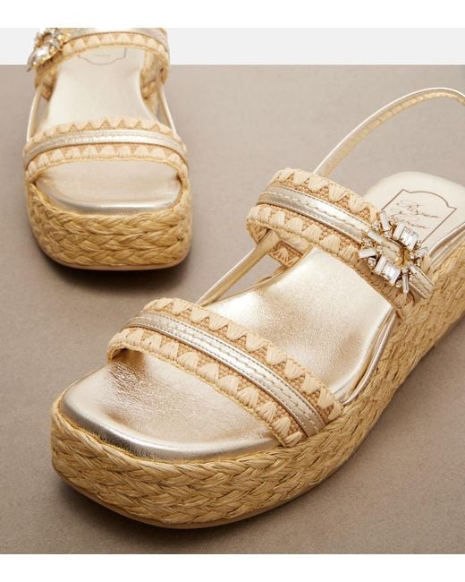 Roger Vivier Metallic Embellished Platform Espadrille Sandals