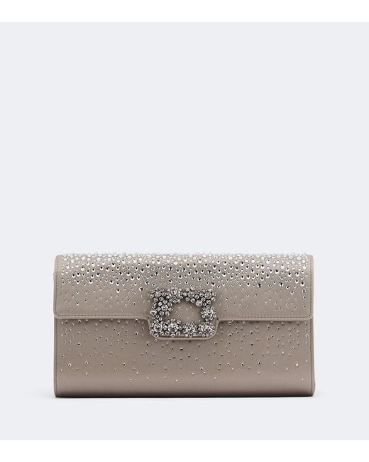 Roger Vivier Gray Efflorescence Embellished Satin Clutch