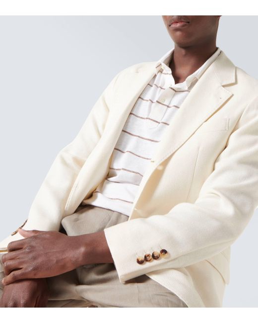 Polo raye en lin et coton Brunello Cucinelli pour homme en coloris White