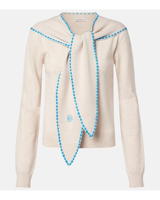 Loewe Blue Scarf-Detail Wool Sweater
