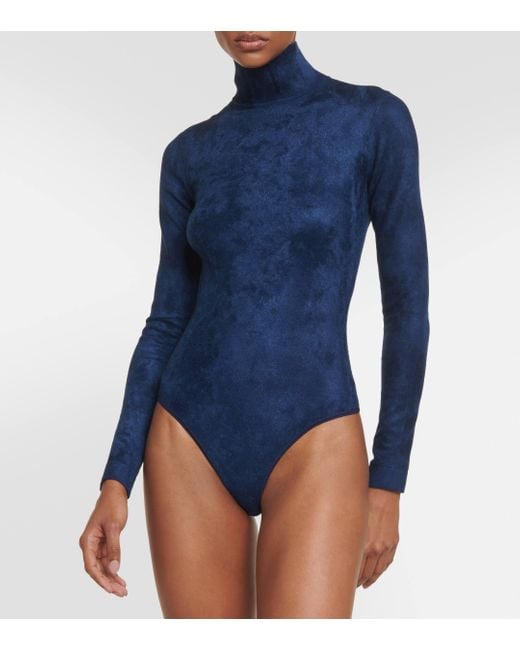 Alaïa Blue Turtleneck Velvet Bodysuit