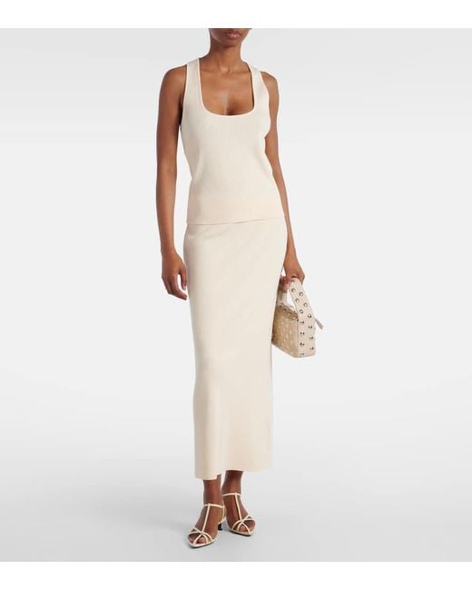 Vince Natural Ribbed-Knit Cotton Blend Top
