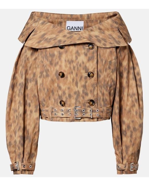 Ganni Brown Printed Cotton-Blend Jacket