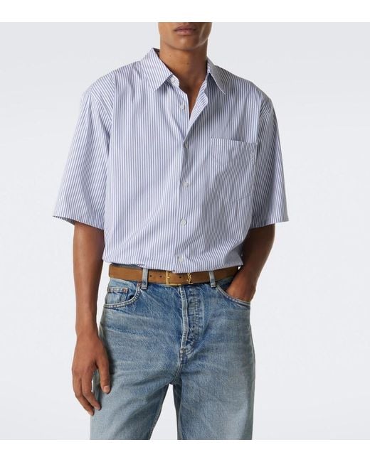 Saint Laurent Blue Cassandre Striped Cotton Shirt for men