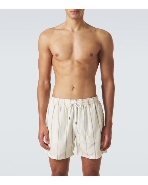 Fedeli White Striped Swim Trunks for men